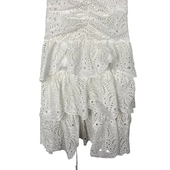 Farm Rio 100% Cotton Eyelet Midi Dress Puff Sleeve Tiered Cottage Farm Summer S - Picture 7 of 12